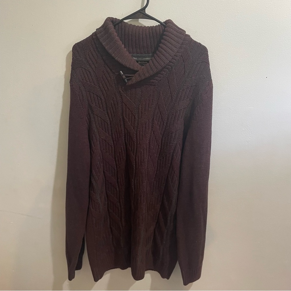 Men's Cable Knit Sweater - Burgundy XXL Cowl Neck Long Winter Medium/ Heavy